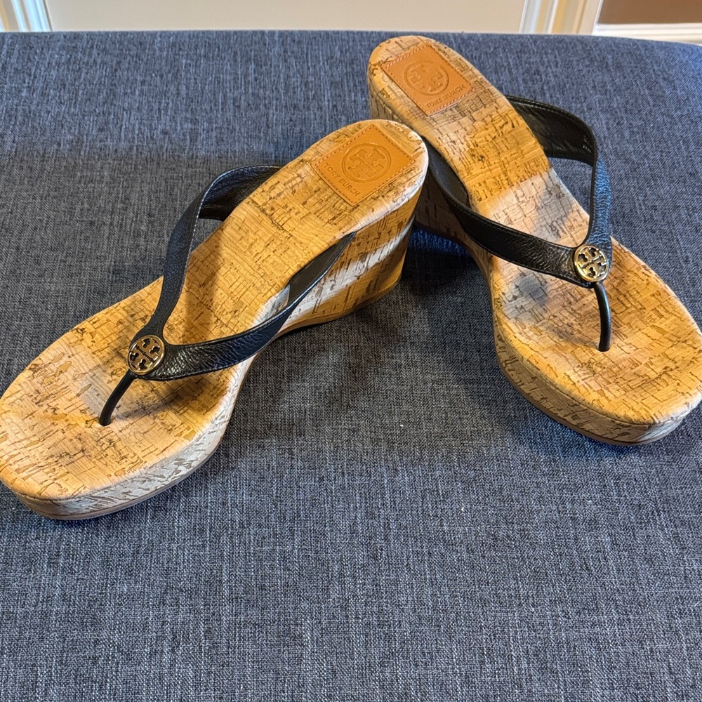Tory Burch Black and Cork Wedge sandals - Picture 2 of 5